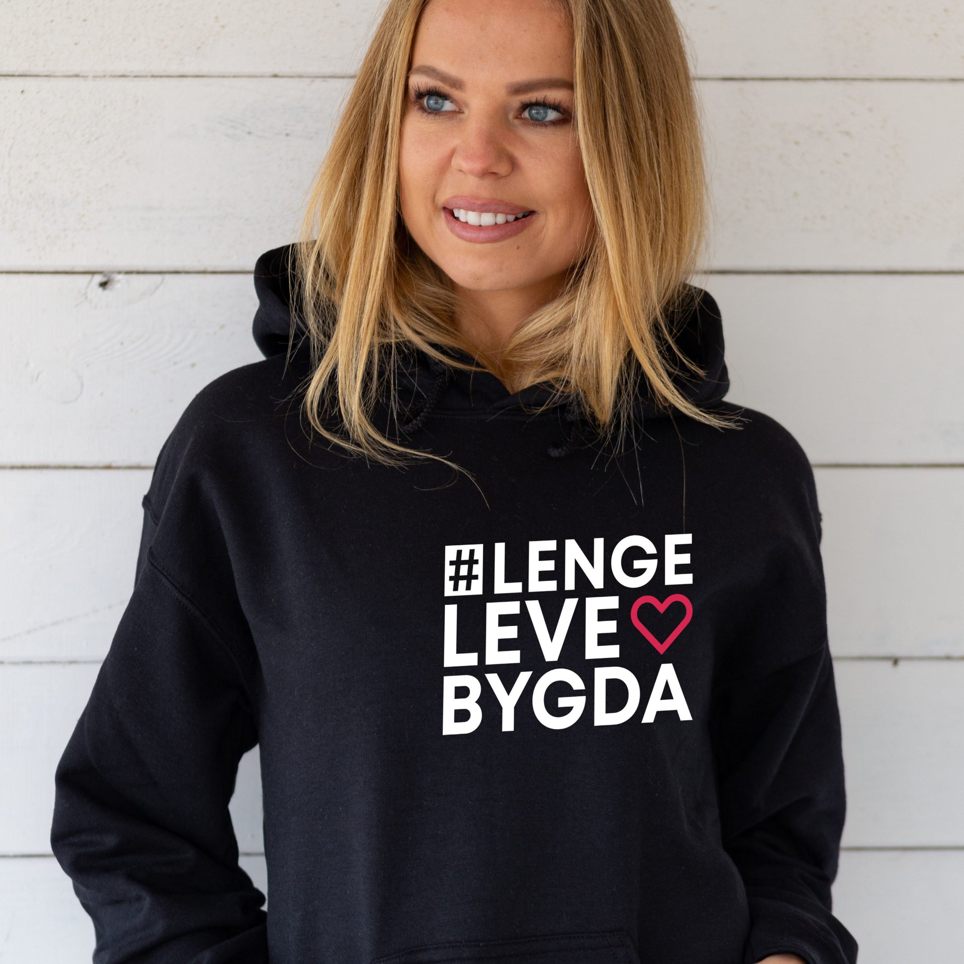 Woman with black space on hoodie